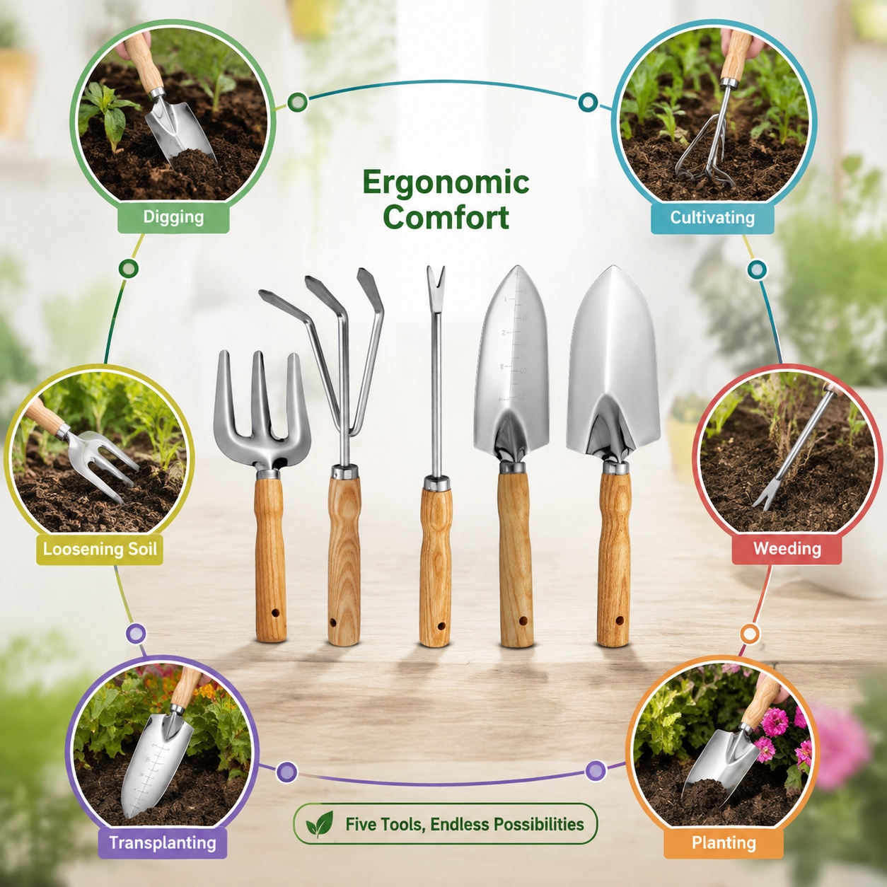 5Pcs/Set Mini Garden Tool Set  - Spade Digging Fork 评论和价格